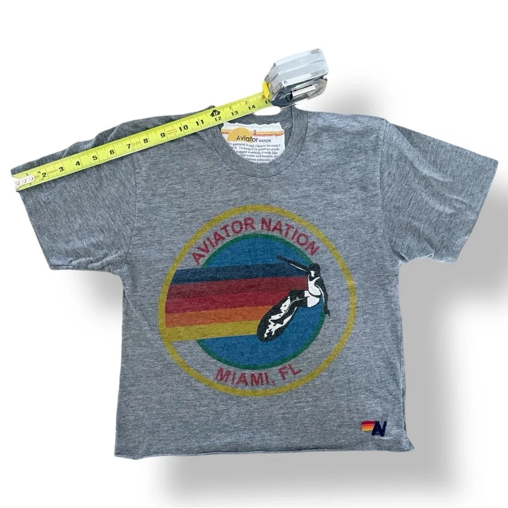 Aviator Nation Miami Boyfriend Raw Hem Tee Small Heather Grey - Picture 5 of 8